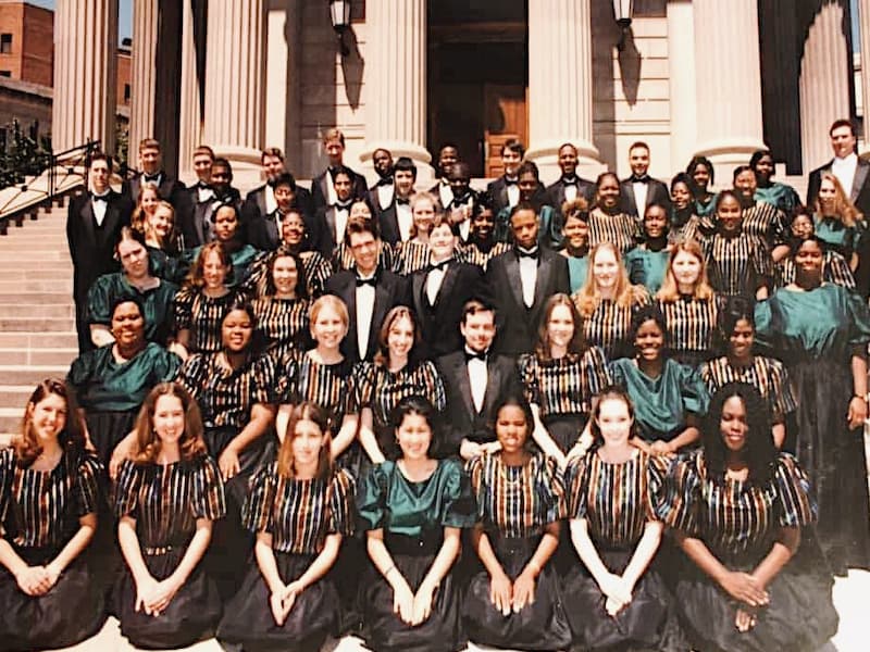 Sarah's high school Varsity choir on the steps of the Kennedy Center
