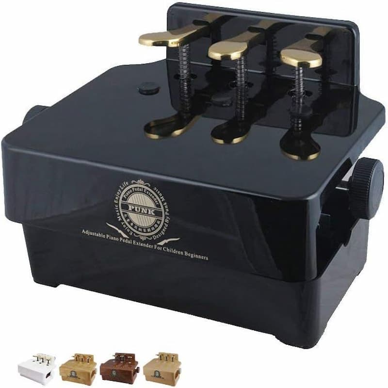 Black shiny pedal extender with gold pedals